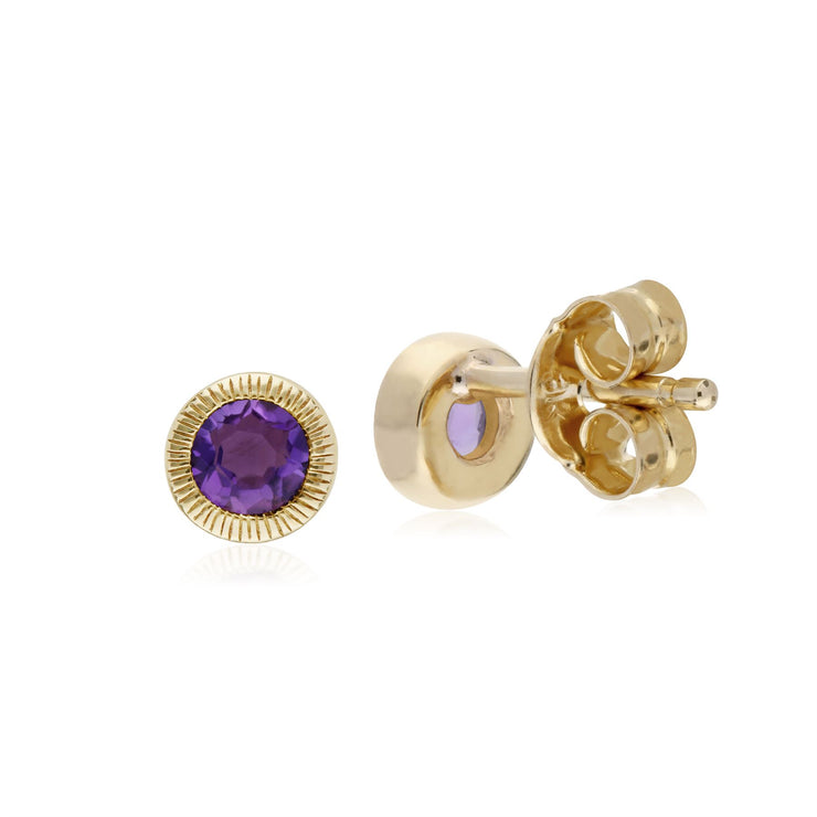 Boucles D'Oreilles Am�thystes, 9 CT or Jaune Am�thyste Pierre Unique Rond Milgrain Boucles D'Oreilles