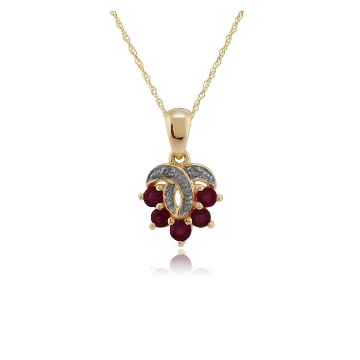 9 CT or Jaune 0,43 CT Naturel Rubis & Diamant Pendentif sur 45cm Chaîne