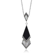 Pendentif Style Art Déco Argent 925 Nacre, Onyx Noir et Marcassite