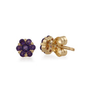 Boucles d'Oreilles Clou Floral Or Jaune 375 Améthyste Style Cluster