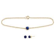 Bracelet et Boucles d'Oreilles Clou Classique Or Jaune 375 Lapis Lazuli Rond