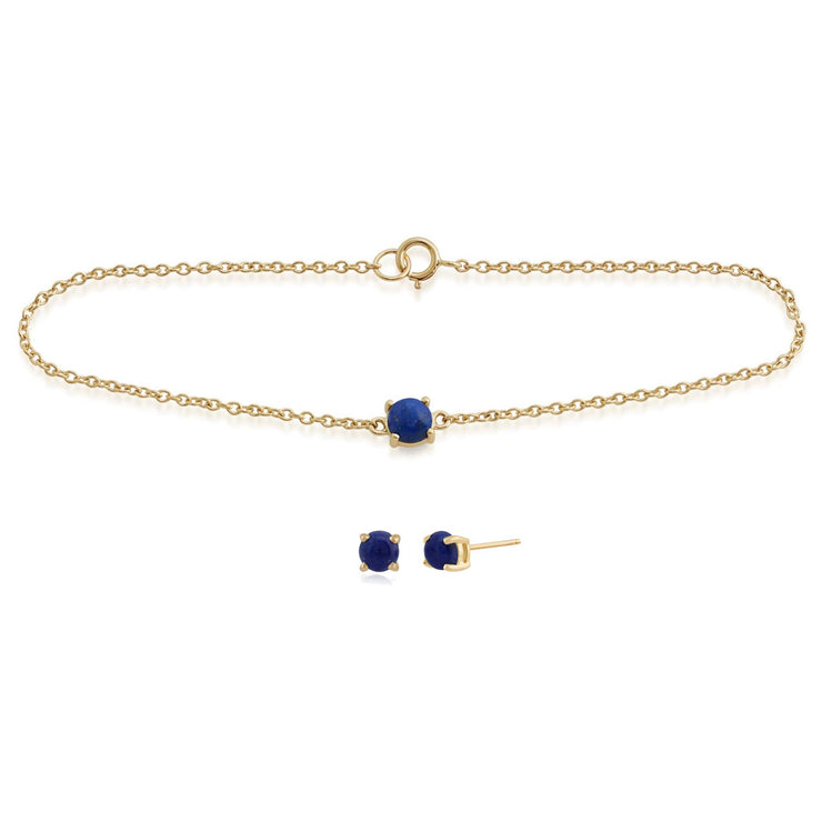 Bracelet et Boucles d'Oreilles Clou Classique Or Jaune 375 Lapis Lazuli Rond