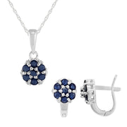 Pendentif et Boucles d'Oreilles Créoles Floral Argent 925 Saphir et Diamant
