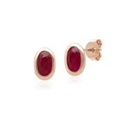 Boucles d'Oreilles Clou Oval Or Rose 375 Rubis