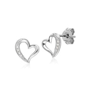 Diamant Boucles D'Oreilles, 9 CT or Blanc Diamant Tendance Boucles D'Oreilles Puces Coeur