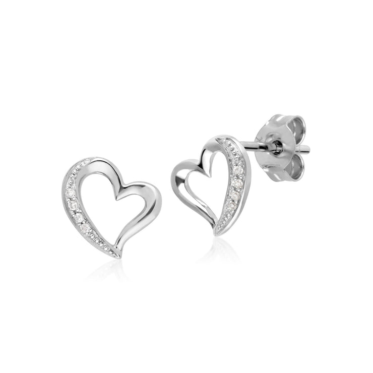 Diamant Boucles D'Oreilles, 9 CT or Blanc Diamant Tendance Boucles D'Oreilles Puces Coeur