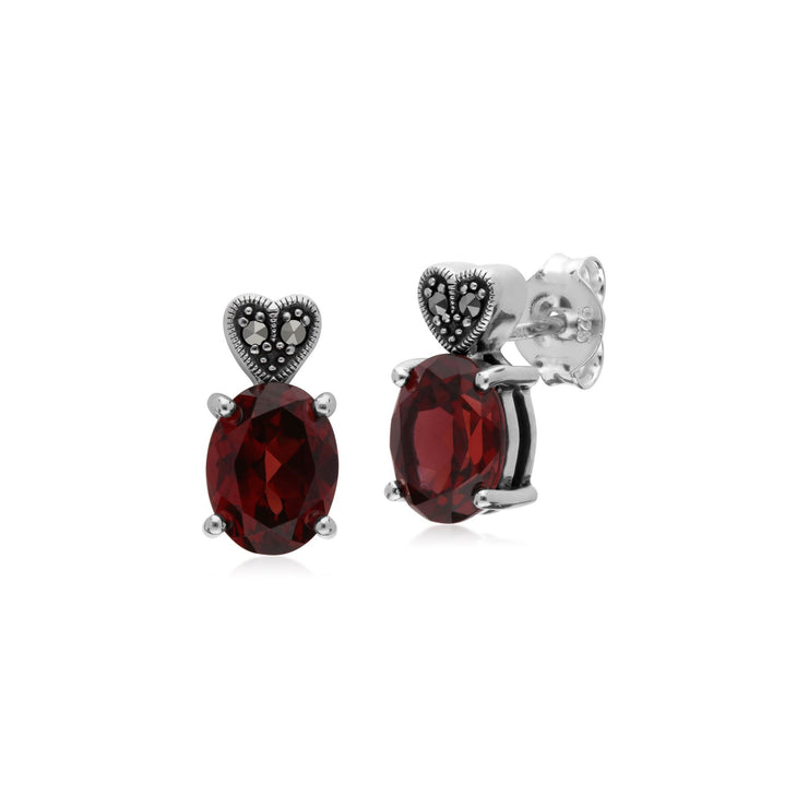 Grenade Boucles D'Oreilles, Argent Sterling Grenade & Marcassite Boucles D'Oreilles Ovales Clous