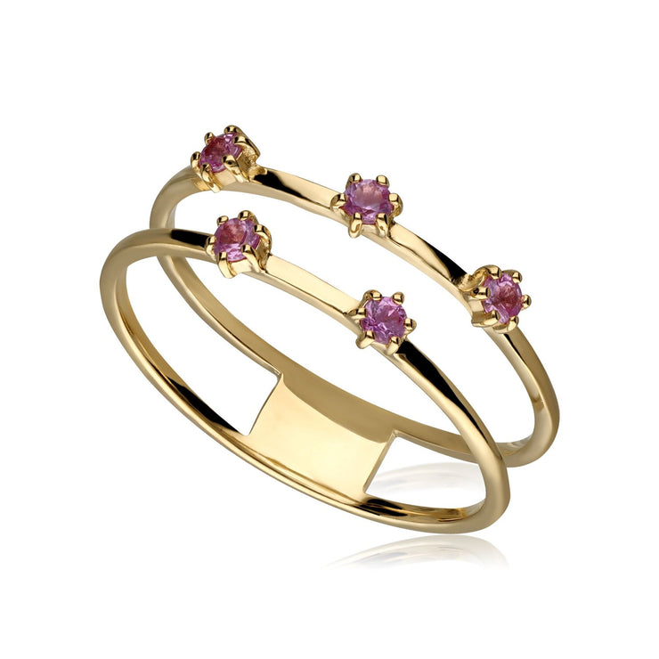 Bague Anneau Double avec Saphir Rose