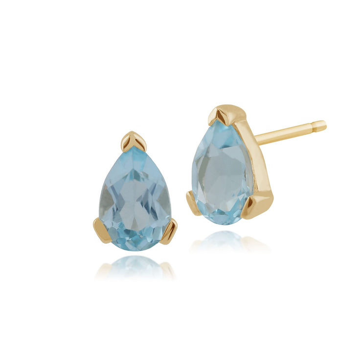 Boucles d'Oreilles Clou Classique Or jaune 375 Topaze Bleu Poire