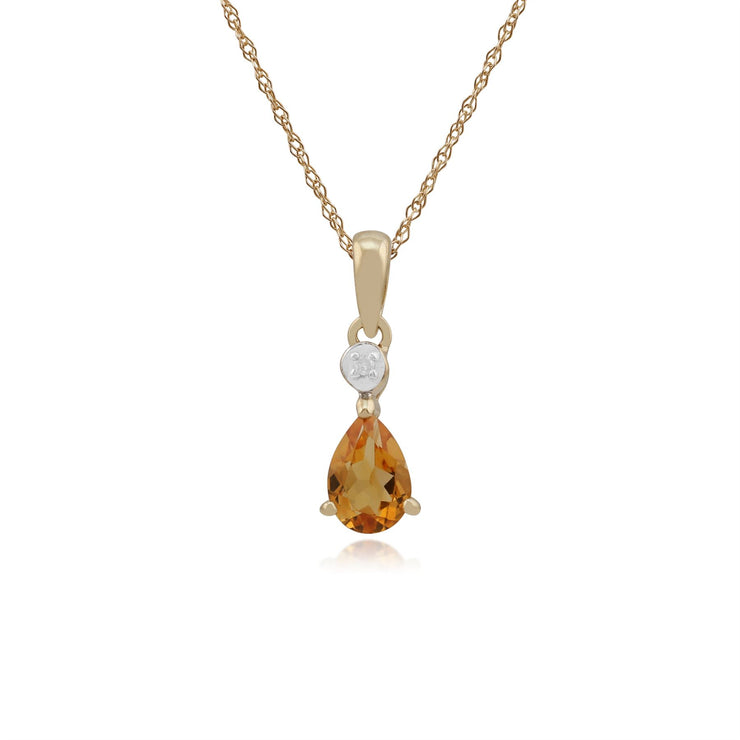 Pendentif Classique Or Jaune 375 Citrine Poire et Diamant