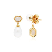 Boucles d'Oreilles Pendantes Asymétrique Perle Moderne Argent 925 Plaqué Or Perle et Opale