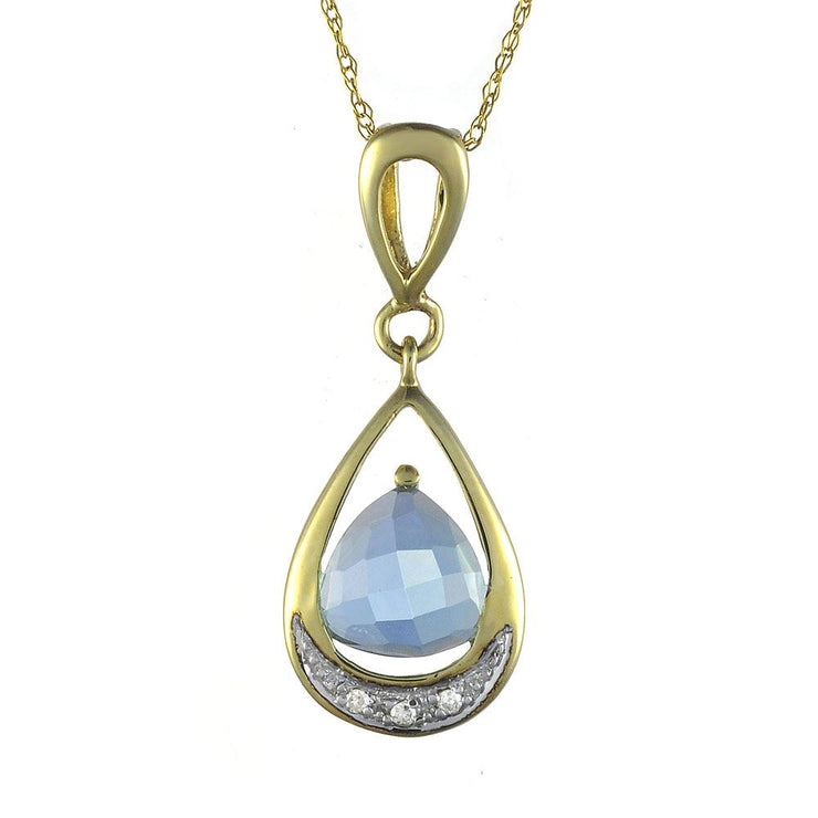Pendentif et Boucles d'Oreilles Pendantes Style Art Nouveau Or Jaune 375 Topaze Bleue et Diamant