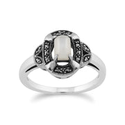 Gemondo Art Déco Bague, 925 Sterling Silver 0.50ct Nacre & Marcassite art déco bague