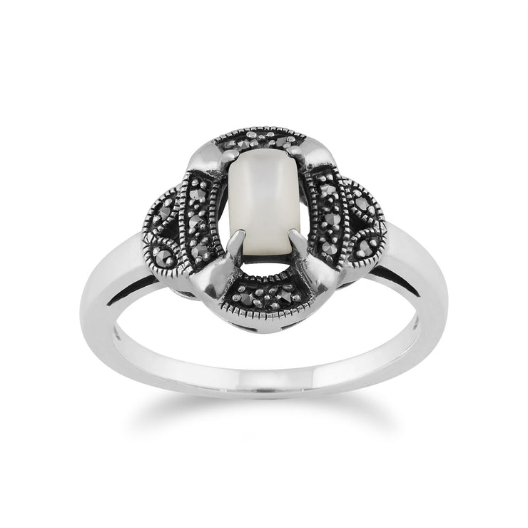 Gemondo Art Déco Bague, 925 Sterling Silver 0.50ct Nacre & Marcassite art déco bague