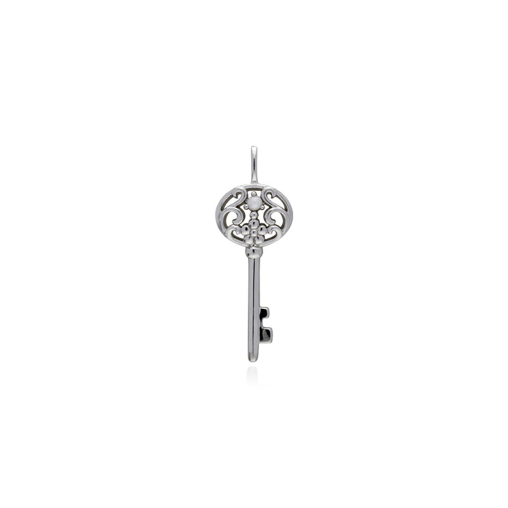 Pendentif Classique Cadenas Cœur Argent 925 et Charms Grande Clé Perle