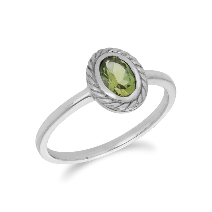 Gemondo Péridot Bague Argent Sterling Péridot Août Corde Modèle Bague - Péridot