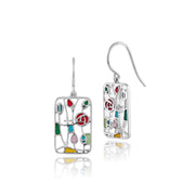 Boucles d'Oreilles Pendantes Style Rennie Mackintosh Argent 925 Topaze Rond et Marcassite