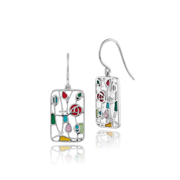 Boucles d'Oreilles Pendantes Style Rennie Mackintosh Argent 925 Topaze Rond et Marcassite