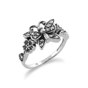 Bague Papillon Style Victorien Marcassite Argent Sterling Massif 0,28 ct