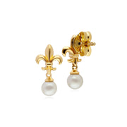 Boucles d'Oreilles Pendantes ECFEW™ 'The Liberator' Fleur de Lys avec Perle