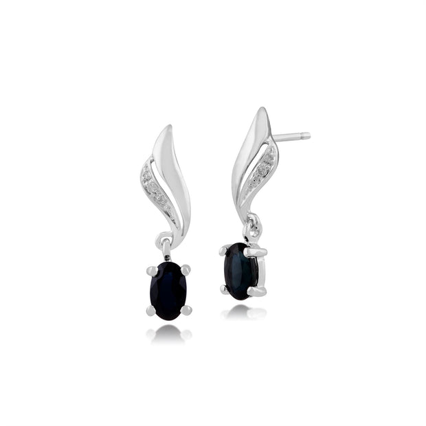 Boucles d'Oreilles Pendantes Classique Or Blanc 375 Saphir Oval et Diamant