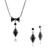 Collier et Boucles d'Oreilles Pendantes Style Art Déco Argent 925 Onyx Noire et Marcassite