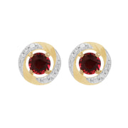 Boucles d'Oreilles Clou Tourmaline Rose Classique Or Jaune 375 et Ear-Jacket Halo Diamant