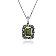 Péridot Collier, Argent Sterling Peridot & Marcassite Octogone Art Nouveau 45cm Collier