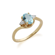 Gemondo Aigue-Marine Bague, 9ct Or Jaune 0.67ct Aigue-Marine & Bague Diamant