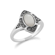 Gemondo Art Déco Bague, en Argent Sterling 925 1.00 Carat Nacre & Marcassite Art Déco Bague