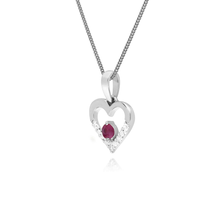 9 ct or Blanc Unique Rubis & Diamant Coeur Pendentif sur 45cm Chaîne