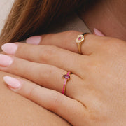 Bague Siberian Waltz  Émail Rose & Rhodolite em Argent Doré à l'Or Fin