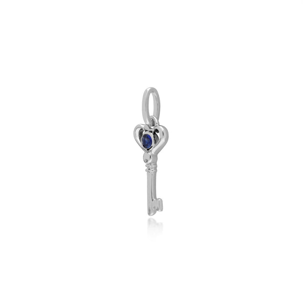 Pendentif Classique Argent 925 Petite Clé avec Saphir Rond