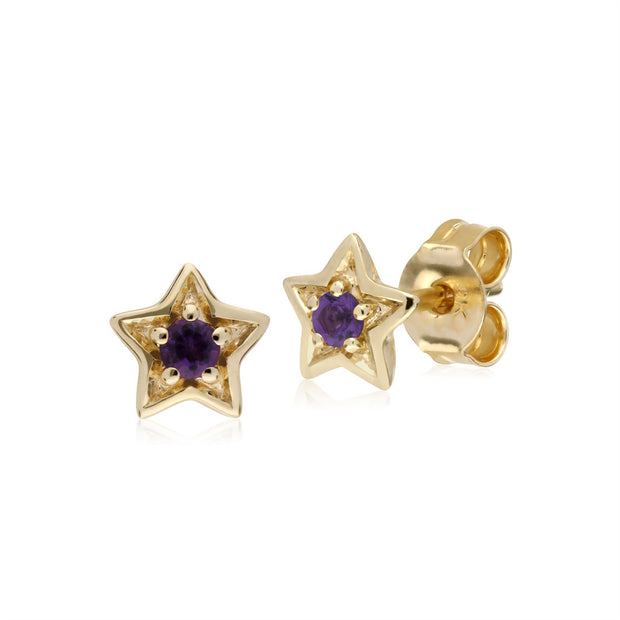 Boucles D'Oreilles Am�thystes, 9 CT or Jaune Am�thyste Pierre Unique Boucles D'Oreille �toile