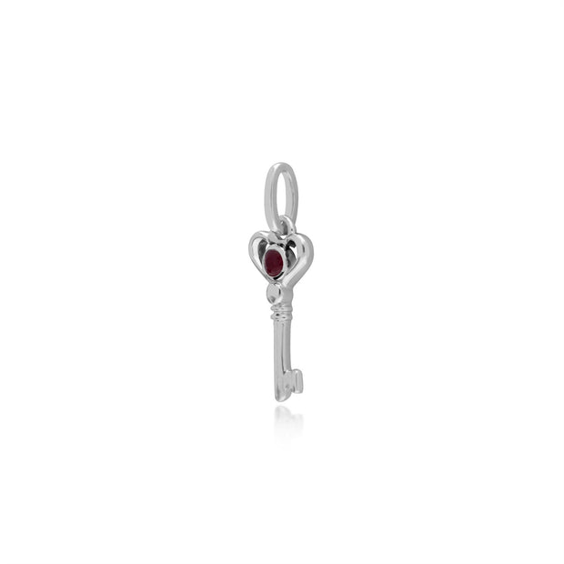 Pendentif Classique Argent 925 Petite Clé avec Rubis Rond