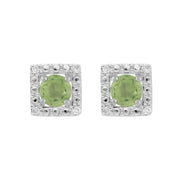 Boucles d'Oreilles Clou Péridot Classique Or Blanc 375 et Ear-Jacket Carré Diamant