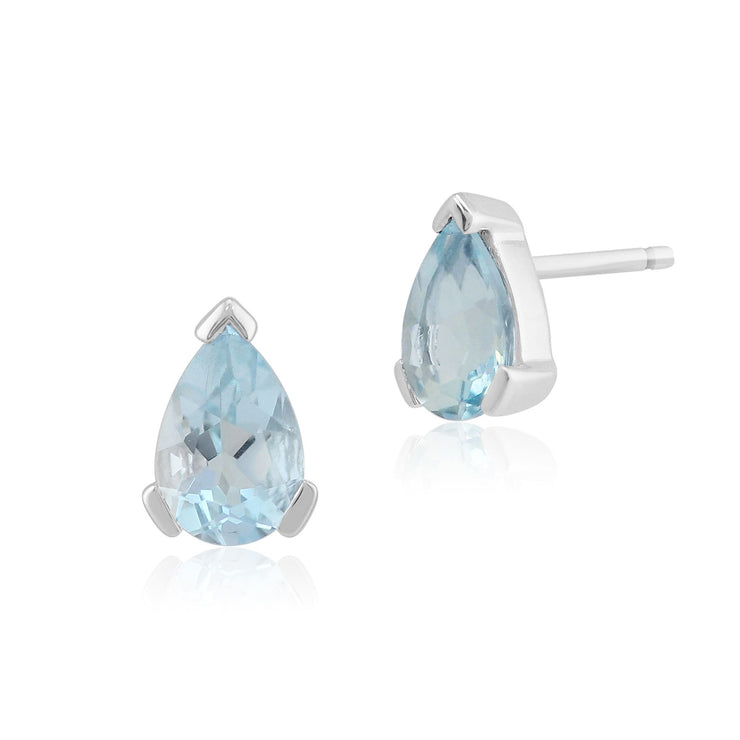 Boucles d'Oreilles Clou Classique Or Blanc 375 Aigue-Marine Poire