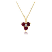 Pendentif Classique Or Jaune 375 Rubis Rond et Diamant Style Cluster