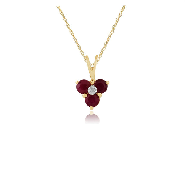 Pendentif Classique Or Jaune 375 Rubis Rond et Diamant Style Cluster