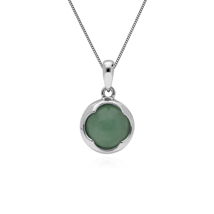 Jade pendant, Argent Rond Jade Pendentif sur 45cm Chaîne