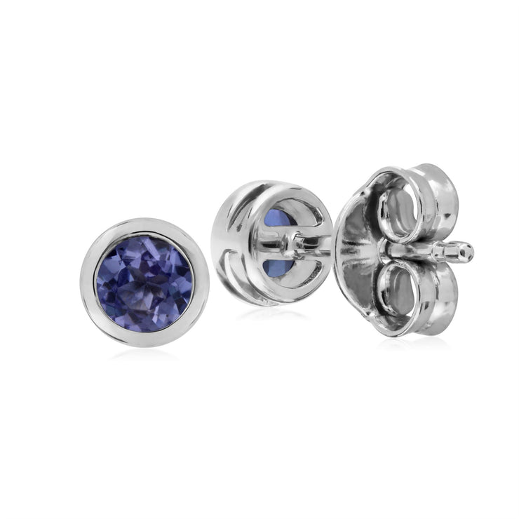Tanzanite Boucles D'Oreilles, Argent Sterling Simple Tanzanite Chaton Round Stud Earrings