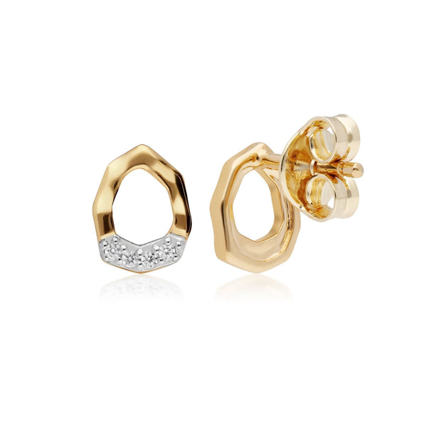 Boucles d'Oreilles Clou Asymétrique Pavé Diamant Or Jaune 375