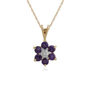 Pendentif Floral Or Jaune 375 Améthyste et Diamant style Cluster