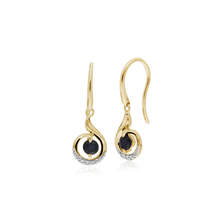 Saphir Boucles D'Oreilles, 9 CT Saphir or Jaune & Diamant Spirale Boucles D'Oreilles Goutte