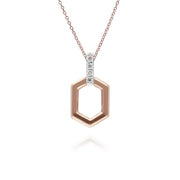 Pendentif Barre Hexagone Pavé Diamant Or Rose 375