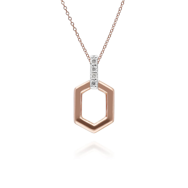 Pendentif Barre Hexagone Pavé Diamant Or Rose 375