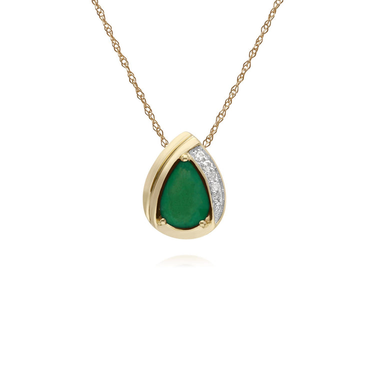 Émeraude Collier, 9 CT or Jaune Émeraude et Diamant Poire Classique Pendentif sur 45cm Chaîne