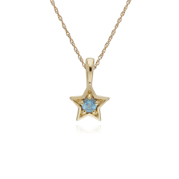 Topaze Bleu Collier, 9 CT or Jaune Unique Pierre Topaze Bleue Étoile Pendentif sur 45cm Chaîne