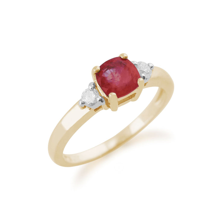 Jaune 9 CT or 0,80ct Naturel Rubis & Diamant Bague Pierre Unique