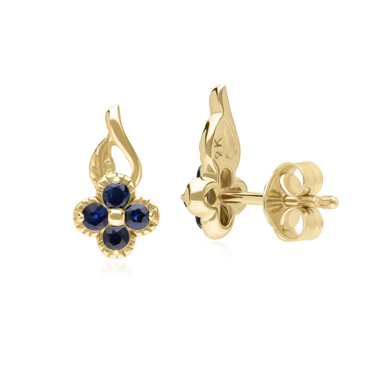 Boucles d'oreilles Clou Floral Or Jaune 375 avec Saphir Rond